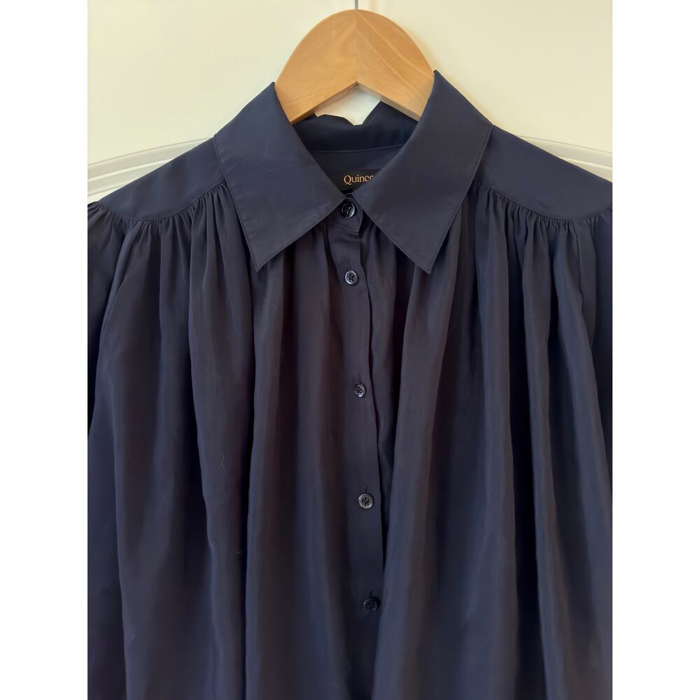 Quince Cotton-Silk Voile Short Sleeve Blouse Dark Navy Blue Size: XS - Picture 3 of 6
